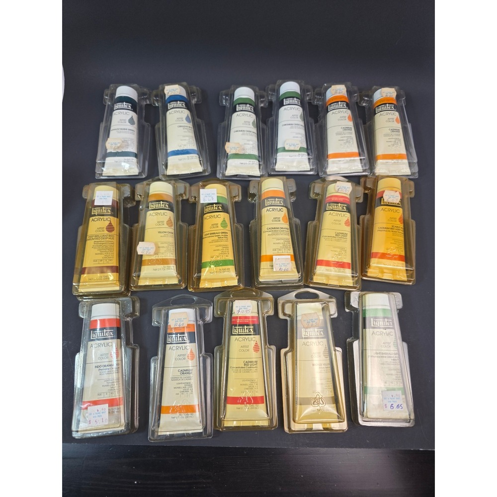 Vintage Liquitex Acrylic Paint Lot 17 Tubes Sealed 1985-1991 NOS Fluid Usable